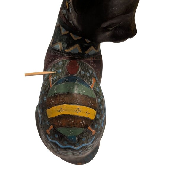 Hand-Painted Egyptian Bastet Cat Figurine with Patterns Scarab Designs - Picture 6 of 12